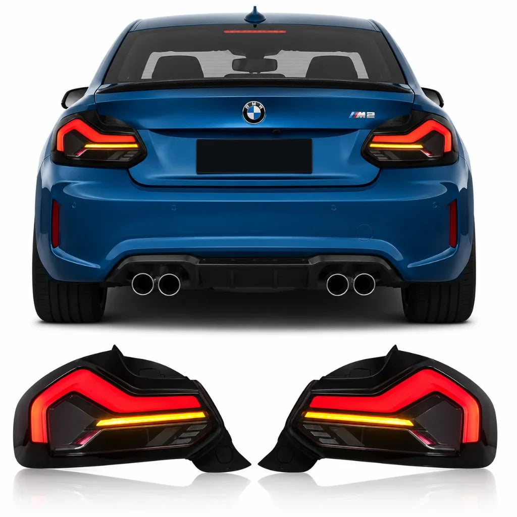 BMW 2 Series F22/F23 and M2 F87 CSL RGB Laser Style LED taillights by Vekto, showcasing sleek red and laser accents.