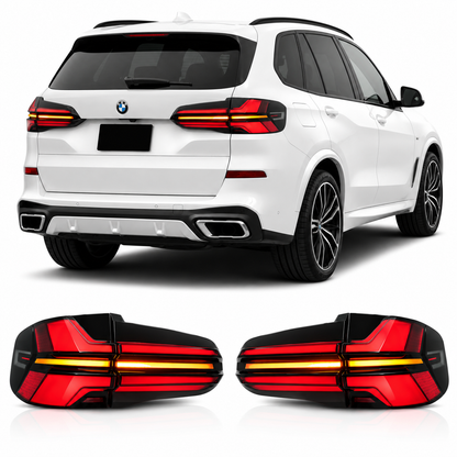 Vekto BMW X5 G05 LCI sequential LED tail lights rear lamp assembly, 2019-2023, showing sleek LED design and red brake light accents.