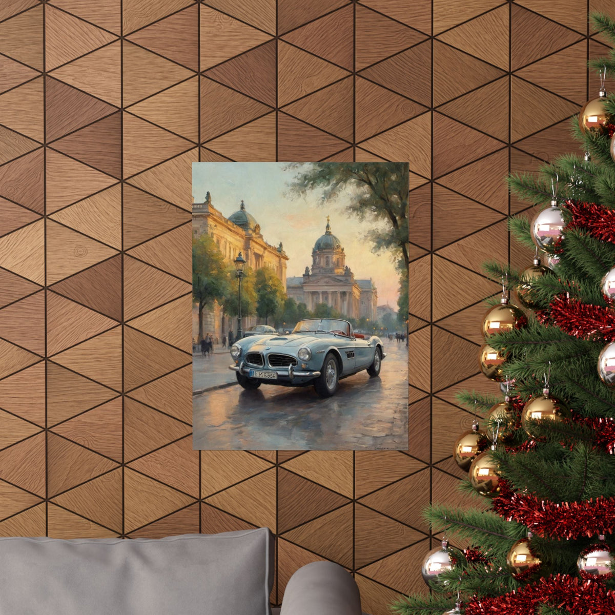 Vintage 1957 BMW 507 Roadster Poster | European City Boulevard Sunset Wall Art | Impressionist European Classic Sports Car Fine Art Paper Print