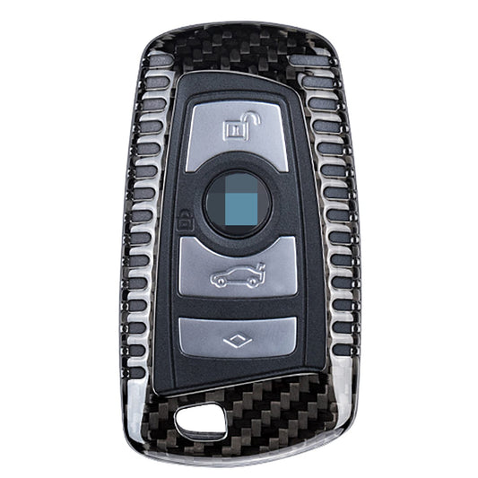 BMW 1-7 Series carbon fiber key cover by Palenon Performance, sleek black design fitting BMW key fob.
