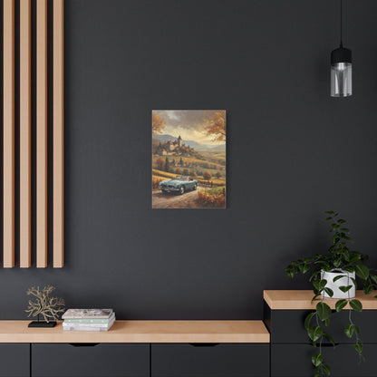 Vintage 1957 BMW 507 Roadster Canvas Wall Art | Autumn Vineyard Castle Valley Canvas Print | Impressionist Classic European Sports Car Art for Living Room & Office