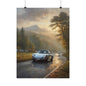 1973 Porsche 911 Wall Art Silver Metallic Nürburgring Nordschleife Misty Forest Racetrack Sunrise Poster Classic German Sports Car Oil Painting Fine Art Print for Home Office Decor
