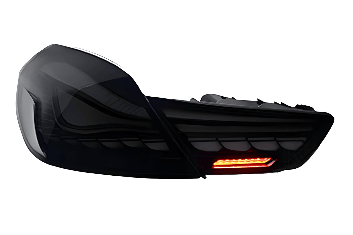 BMW 6 Series F12 F13 F06 tail lights with smoke and red GTS OLED style, featuring sleek design and modern lighting elements.