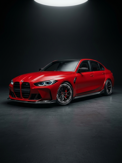 BMW 3/4 Series G80 G81 G82 G83 MP Style carbon fiber side skirts by K2 Industries, showcasing sleek, aerodynamic design.