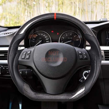 Vekto carbon fiber steering wheel for BMW E90 E92 E93 manual, showcasing the sleek black carbon fiber finish and ergonomic design.