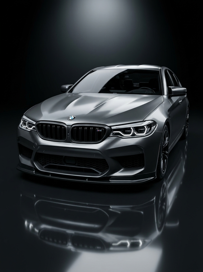BMW 5 Series G30 carbon fiber front grille by K2 Industries, sleek and lightweight with a textured carbon fiber finish.