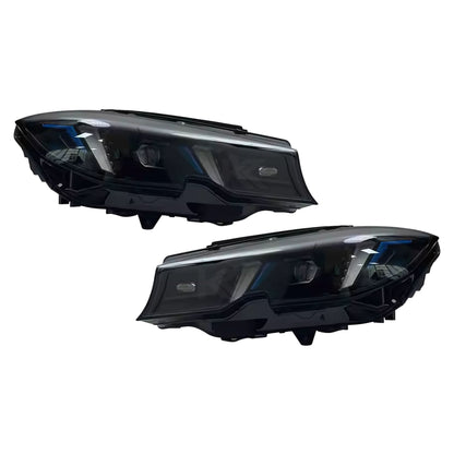 K2 Industries BMW 3 Series G20 G28 Snake Eye Style Sequential LED Headlights, front view showing LED light strips and design