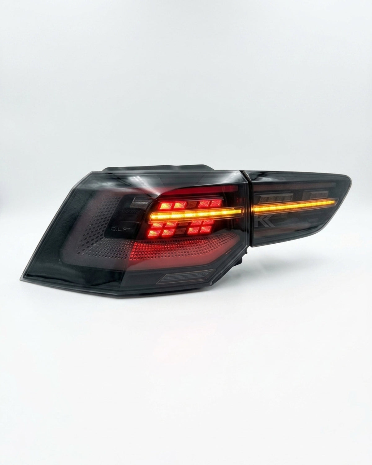 Volkswagen Golf 8 LED tail lights by K2 Industries, European style, installed on a 2020-2023 model, showing illuminated taillight design.