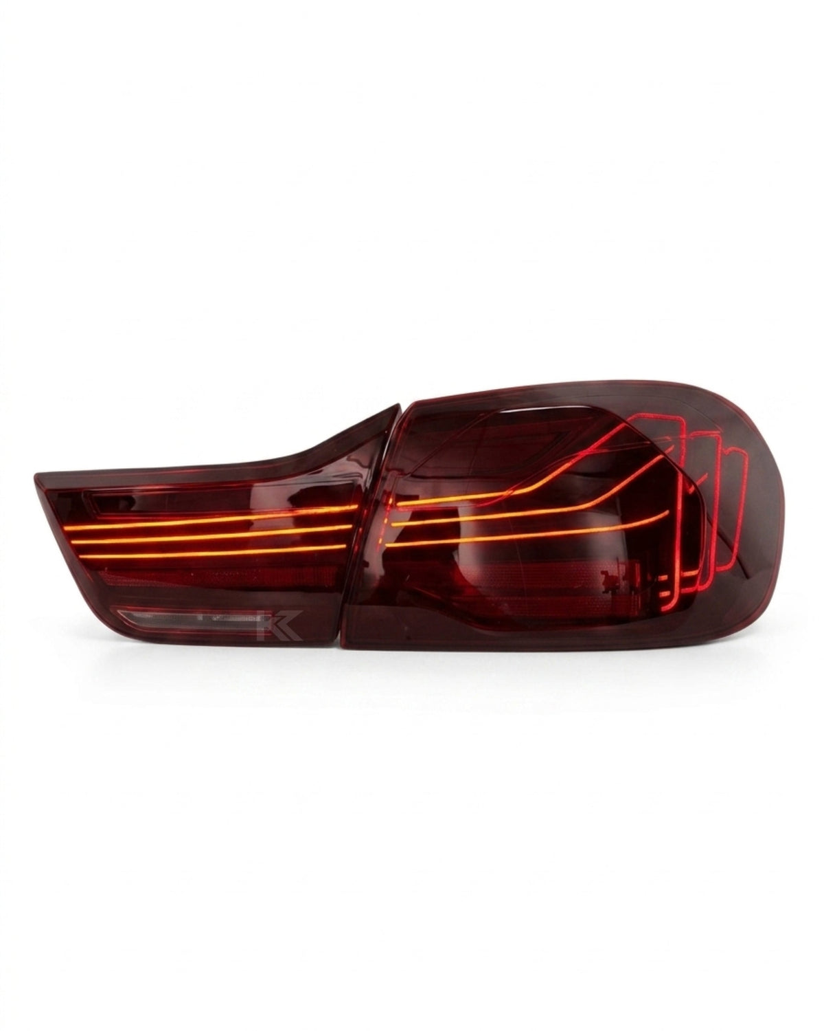 BMW 4-Series F32 F82 430i CSL style LED tail lights, black with clear lenses, for 2013-2018 models, by K2 Industries.