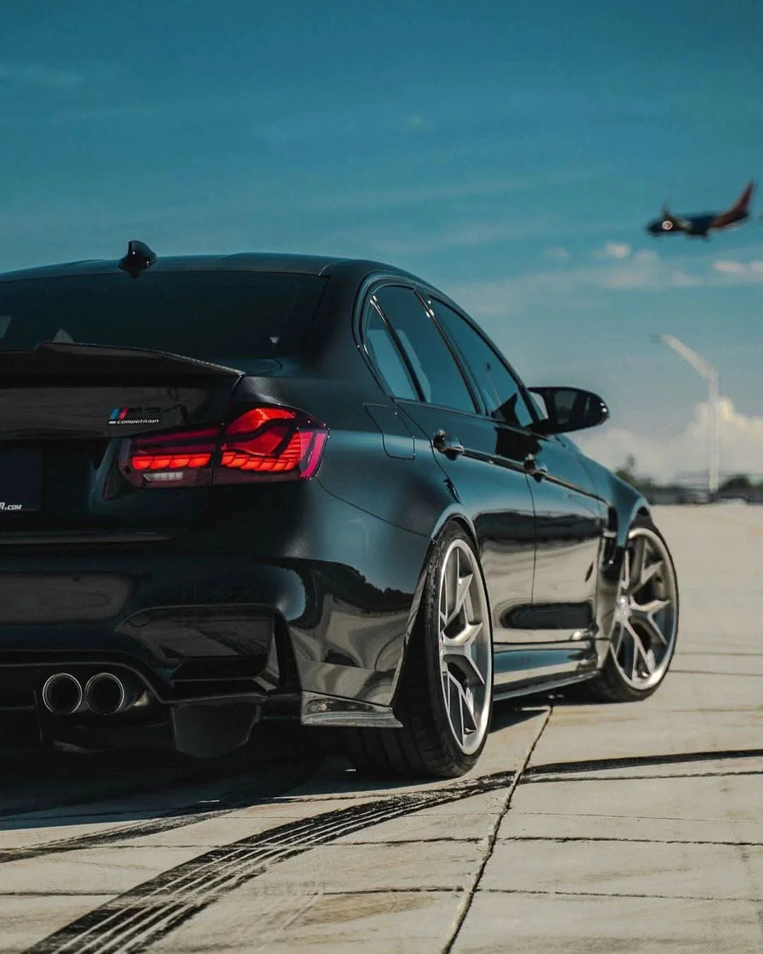 K2 Industries carbon fiber trunk spoiler for BMW 3 Series F30 F35 M3 F80 sedan, showcasing sleek aerodynamic design