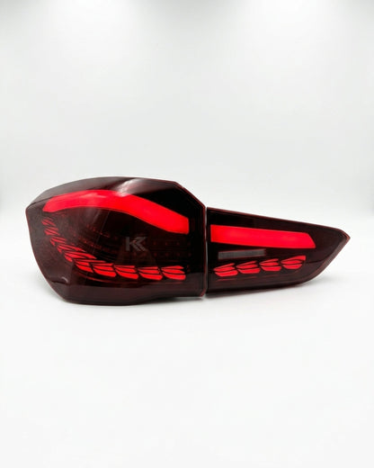 BMW X1 GTS LED tail lights by K2 Industries featuring dragon scale style design, installed on a 2016-2021 model.
