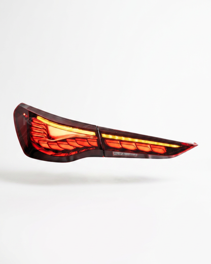 BMW 4-Series G22 G23 G82 M4 GTS OLED style LED tail light by K2 Industries, showing sleek red and clear lens design.