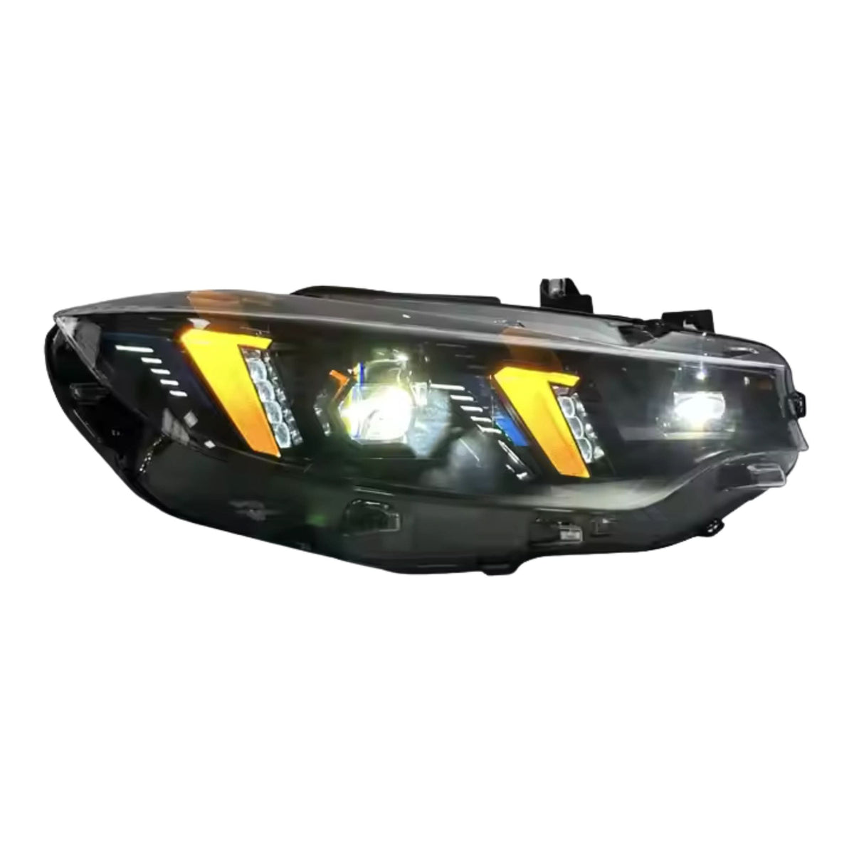 BMW 4 Series F32 F36 F8 headlights with Snake Eyes LED lights, featuring sleek design and bright illumination, by K2 Industries.
