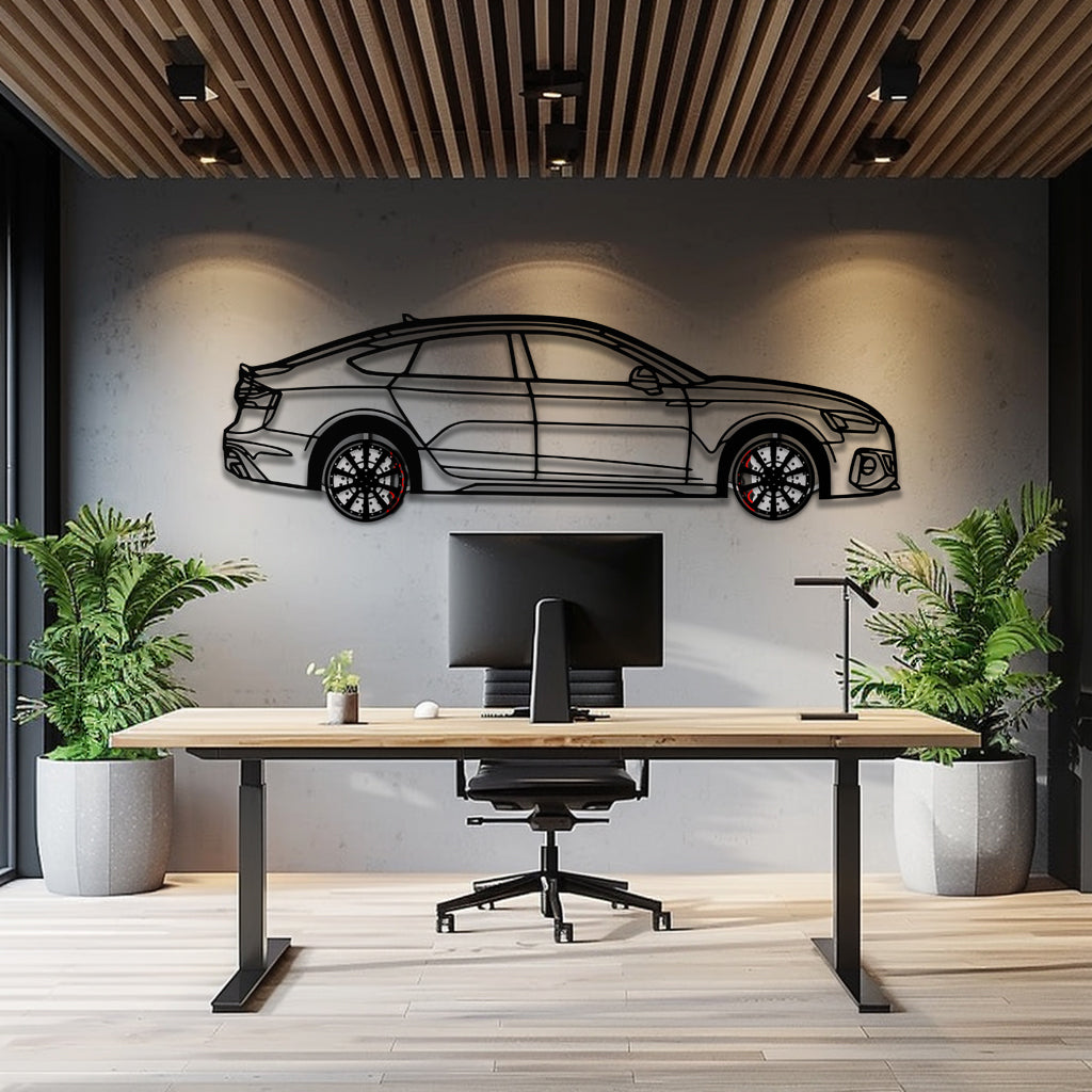 Audi RS5 Metal Car Wall Art with Rotating Wheels - Performance Sportback Silhouette Decor - Interactive Automotive Wall Art - KAFMEKA097