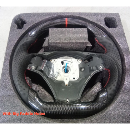 Vekto carbon fiber steering wheel for BMW E90 E91 E92 E93 models, showcasing sleek lightweight design with textured finish.