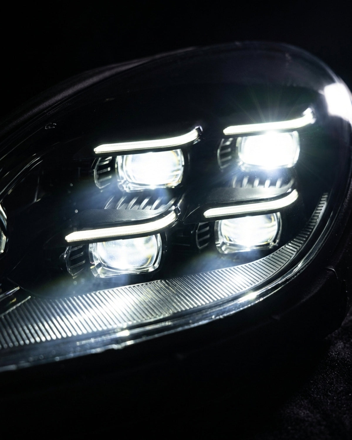K2 Industries Porsche Macan 95B LED headlight assembly with daytime running lights, upgrade to 95B.3 style for 2014-2020 models