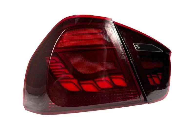 BMW 3 Series E90 M3 GTS OLED tail lights by K2 Industries, showing sleek red and clear lens design for 2006-2011 models.