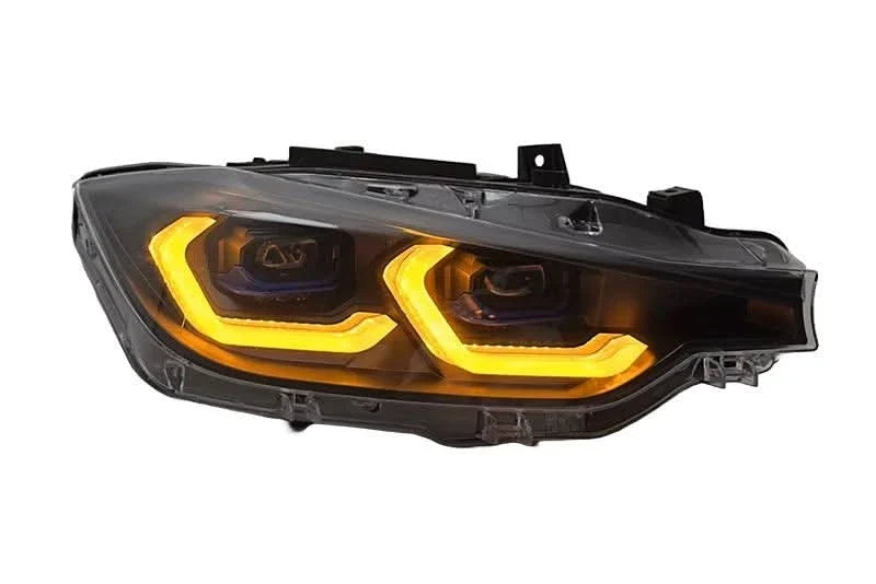 BMW 3 Series F30 F35 F31 headlights by K2 Industries, modern laser style headlights for 2011-2019 models, shown in the image.