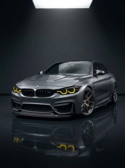 K2 Industries BMW 3 Series F80 M3 F82 F83 M4 GTS style carbon fiber front lip kit on a sports car, showcasing sleek aerodynamic design.