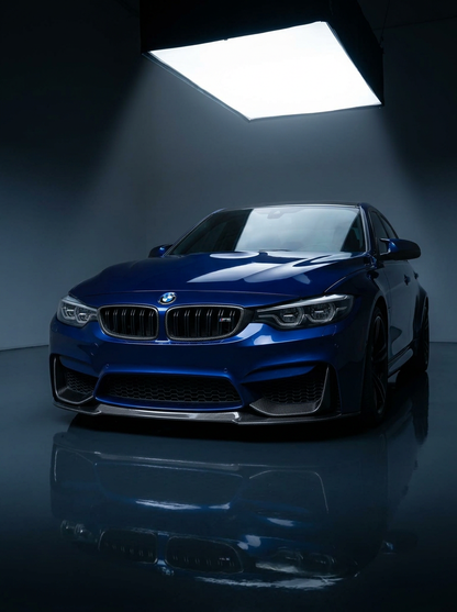 BMW 3 Series F80 M3 F82 M4 CS Style carbon fiber front lip by K2 Industries, installed on a 2015-2019 model.