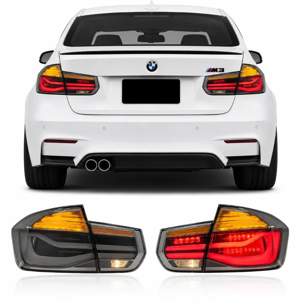 Vekto LED tail light assembly for BMW 3 Series F30/F35 and M3 F80 LCI rear lamp with clear lens and red and white light sections.