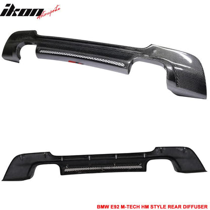 K2 Industries carbon fiber rear bumper diffuser for BMW 3-Series E92 MSport, fits 2007-2013, enhances sporty rear appearance.