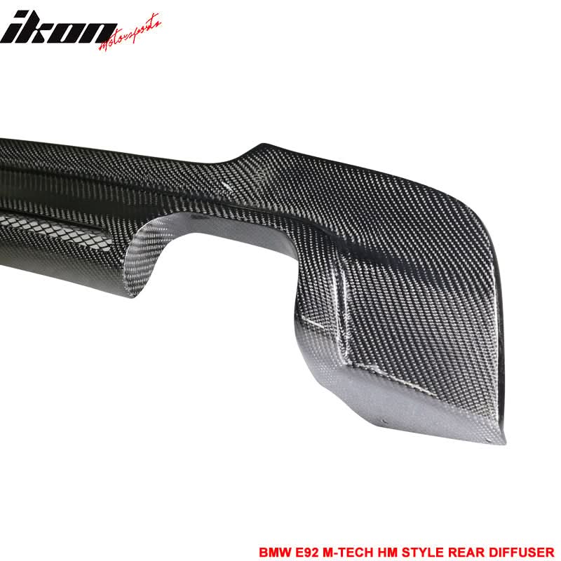K2 Industries carbon fiber rear bumper diffuser for BMW 3-Series E92 MSport, enhances sporty look and aerodynamics.