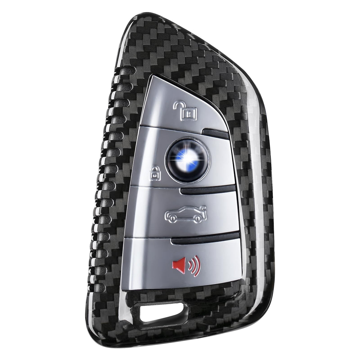 BMW X5, X6, X1 carbon fiber key cover by Palenon Performance, showcasing sleek, lightweight design for BMW key fob protection.