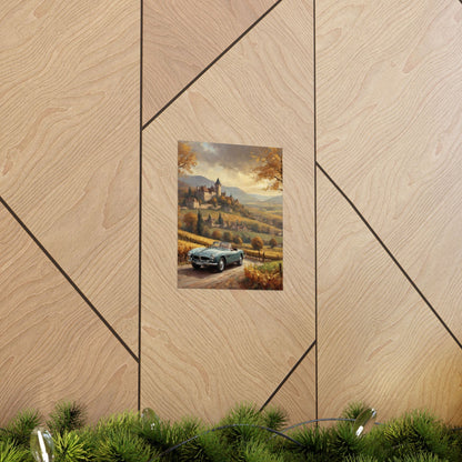 Vintage 1957 BMW 507 Roadster Poster | Autumn Vineyard Castle Valley Wall Art | Impressionist European Classic Sports Car Fine Art Paper Print