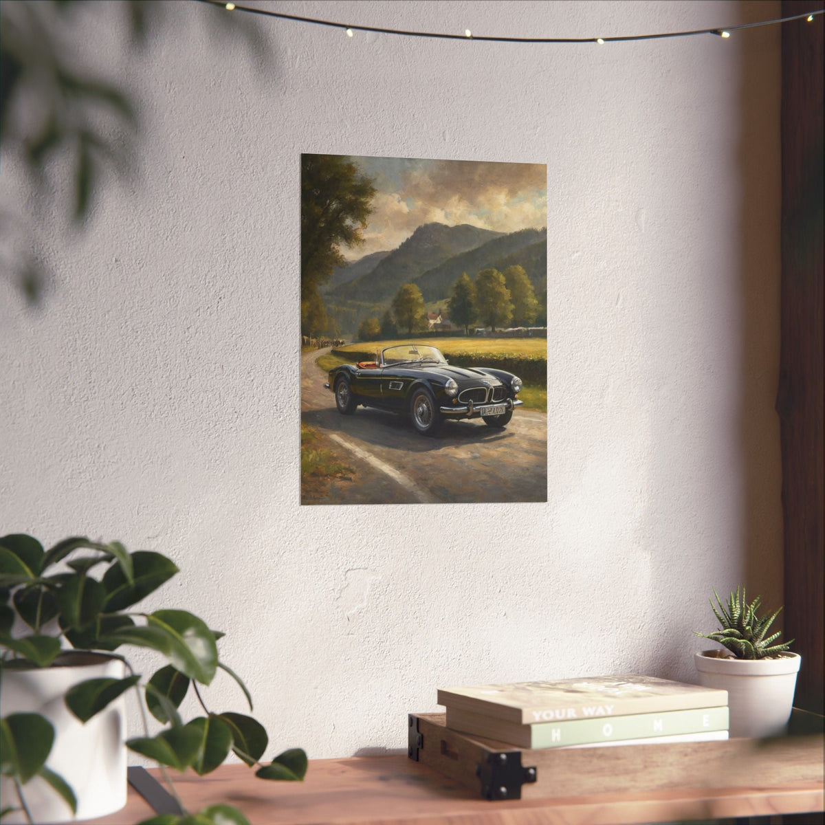Vintage 1957 BMW 507 Roadster Poster | Countryside Mountain Road Wall Art | Impressionist European Classic Sports Car Fine Art Paper Print