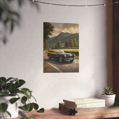 Vintage 1957 BMW 507 Roadster Poster | Countryside Mountain Road Wall Art | Impressionist European Classic Sports Car Fine Art Paper Print