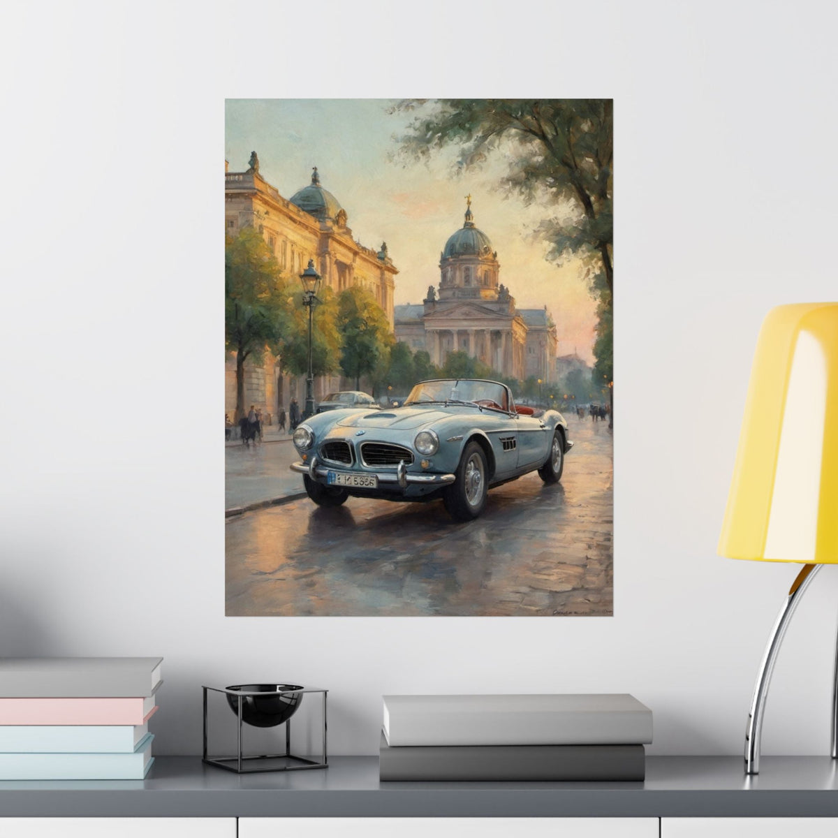 Vintage 1957 BMW 507 Roadster Poster | European City Boulevard Sunset Wall Art | Impressionist European Classic Sports Car Fine Art Paper Print