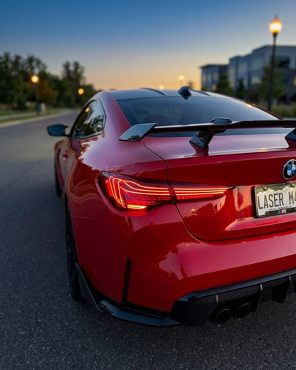 BMW 4-Series G82 G22 M4 CSL laser style tail lights by K2 Industries, showing sleek, modern LED taillight design for 2021+ models.