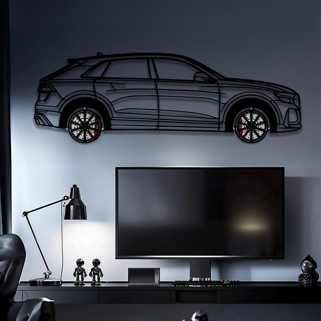 Audi Q8 Metal Car Wall Art with Rotating Wheels - Handmade Luxury SUV Silhouette Decor - Automotive Wall Art for Petrolheads - KAFMEKA095
