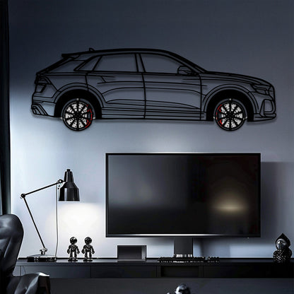 Audi Q8 Metal Car Wall Art with Rotating Wheels - Handmade Luxury SUV Silhouette Decor - Automotive Wall Art for Petrolheads - KAFMEKA095