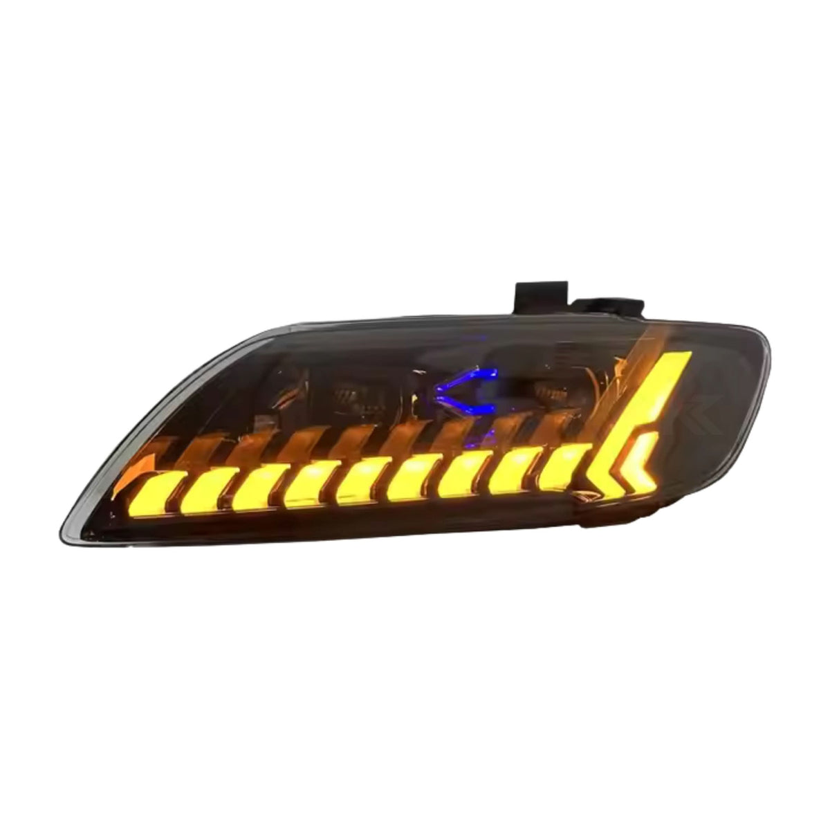 Audi Q7 full LED projector headlights by K2 Industries, showing sleek headlight assembly with LED lenses and clear housing.