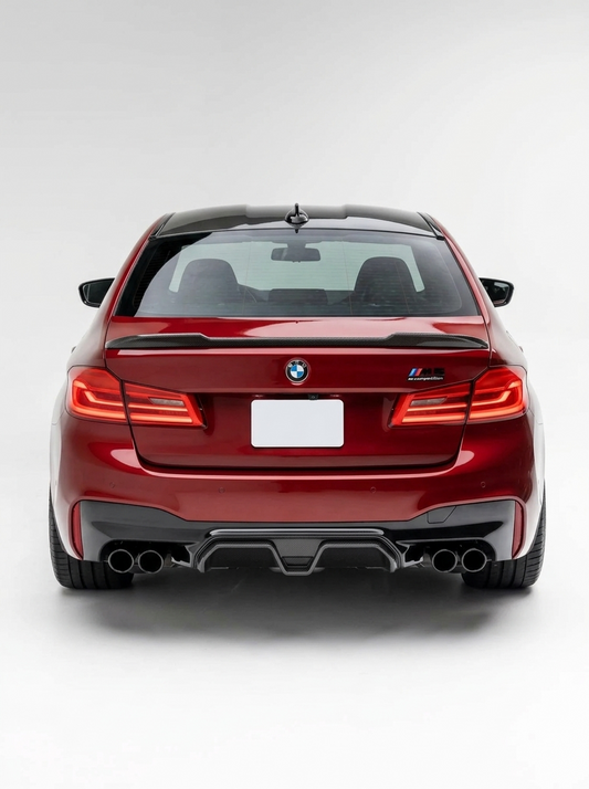 BMW 5 Series F90 M5 CS style carbon fiber rear diffuser by K2 Industries, showcasing sleek, aerodynamic design for 2020+ models.