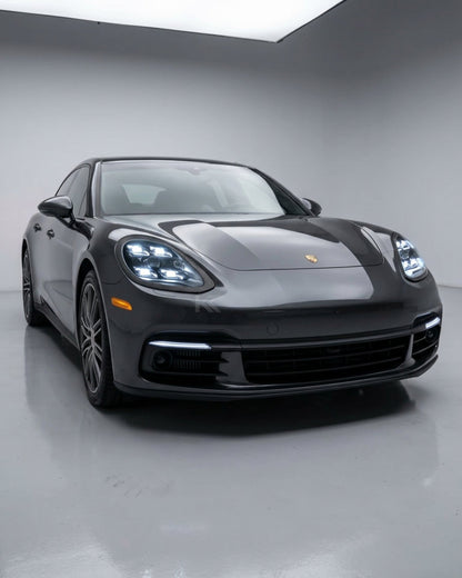 K2 Industries Porsche Panamera 970.1 LED headlight assembly with dual-color DRL for 2010-2013 models, showing the front view with illuminated lights.