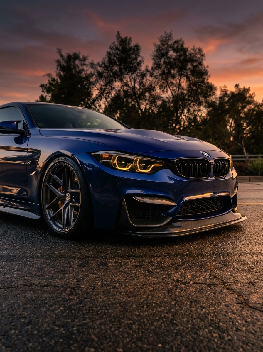 BMW 3 Series F80 M3 F82 F83 M4 GTS style carbon fiber front lip by K2 Industries, showcasing a sleek, aerodynamic design for sporty performance.