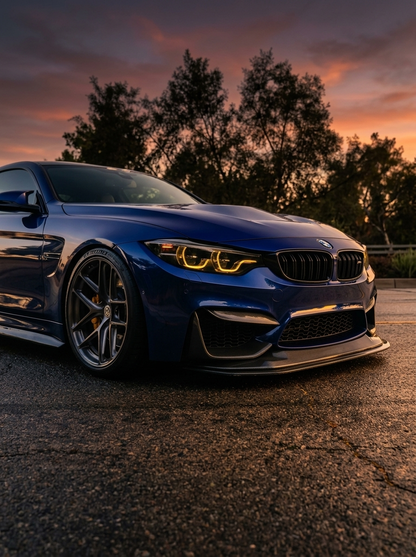 BMW 3 Series F80 M3 F82 F83 M4 GTS style carbon fiber front lip by K2 Industries, showcasing a sleek, aerodynamic design for sporty performance.