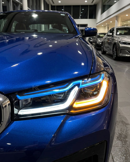 BMW 5-Series G38 G30 Laser LED headlights by K2 Industries, showing the sleek headlight design with bright LED illumination.