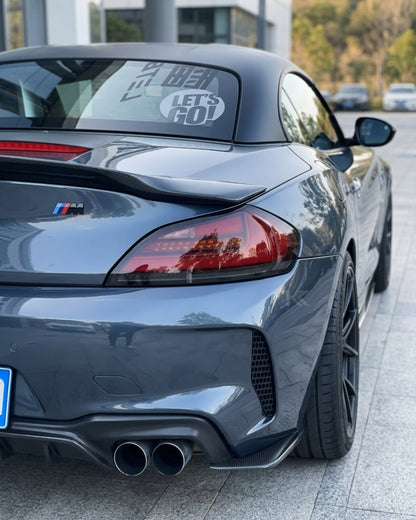 BMW Z4 E89 tail lights upgrade with clear and red LED tail lights by K2 Industries, showcasing the sleek rear lighting design.