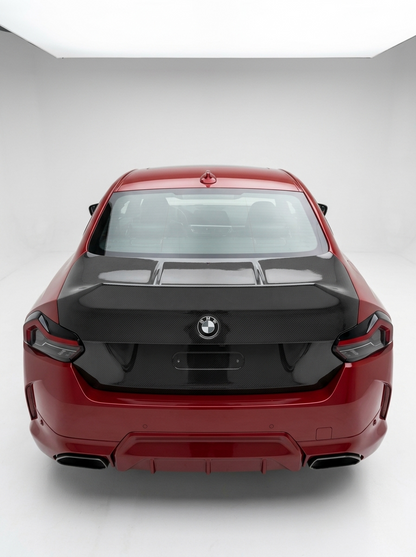 BMW 2 Series G42 M240i CSL dry carbon fiber trunk with sleek finish, designed for lightweight performance and sporty style.