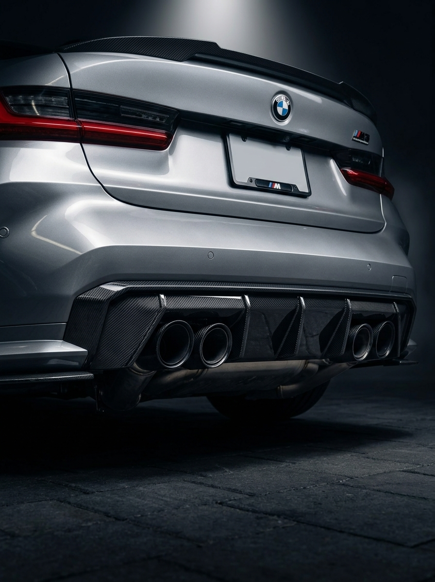 BMW 3 Series G80 M3 G82 M4 Euro Style carbon fiber rear diffuser by K2 Industries, designed for 2019-2024 models.
