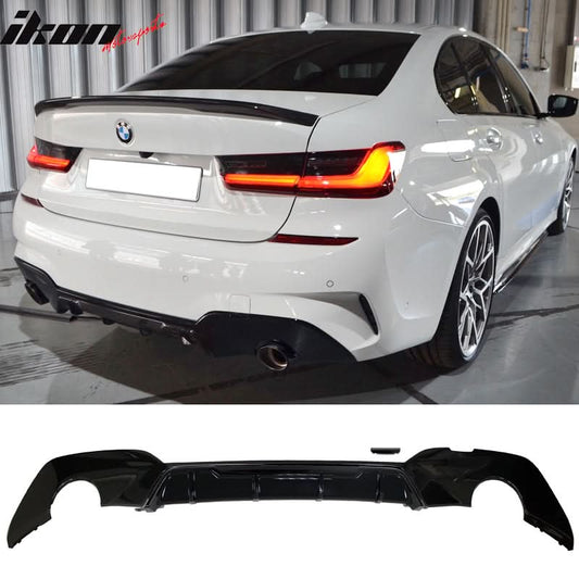 K2 Industries BMW G20 3 Series front lip, rear diffuser, and side skirts in black, automotive spoilers for sporty enhancement.
