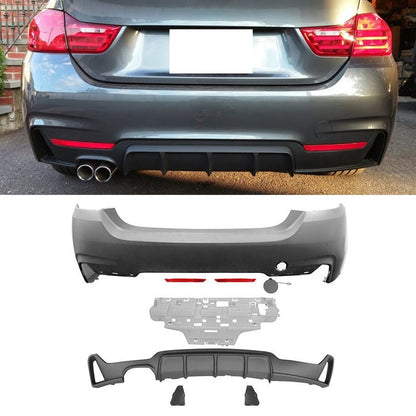 BMW F32 F33 xDrive 2014-2020 diffuser with MP single dual exhaust rear bumper in black, designed by K2 Industries.