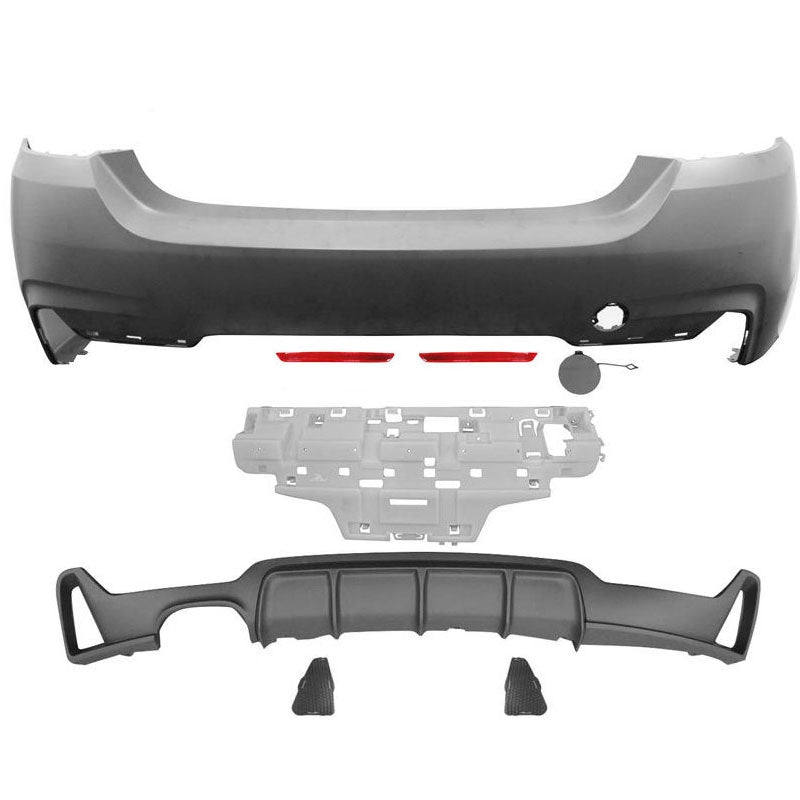 K2 Industries BMW F32 F33 xDrive MP dual exhaust diffuser rear bumper, black with textured finish, for 2014-2020 models.