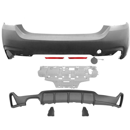 K2 Industries BMW F32 F33 xDrive MP dual exhaust diffuser rear bumper, black with textured finish, for 2014-2020 models.