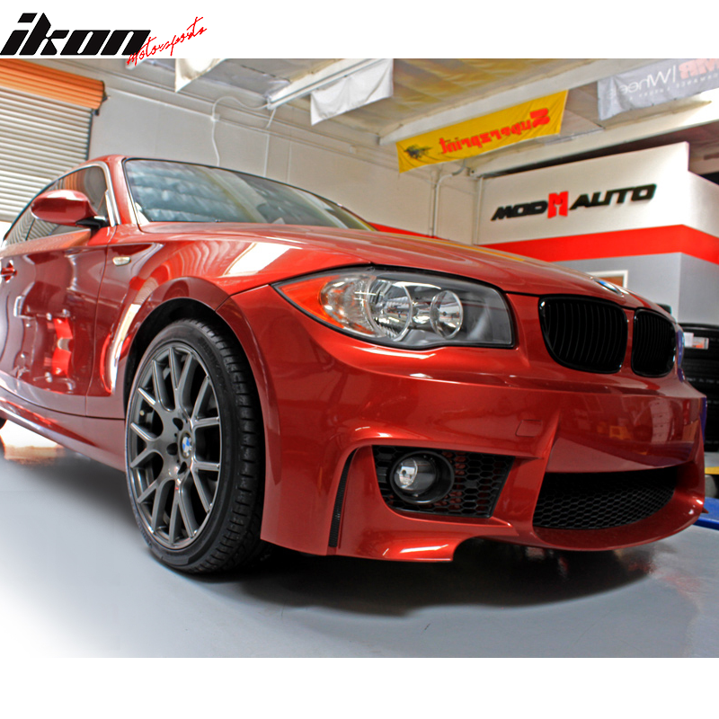 K2 Industries front bumper for BMW 1 Series E82 1M (2007-2013) with fog lights, no parking distance control, plastic PP material