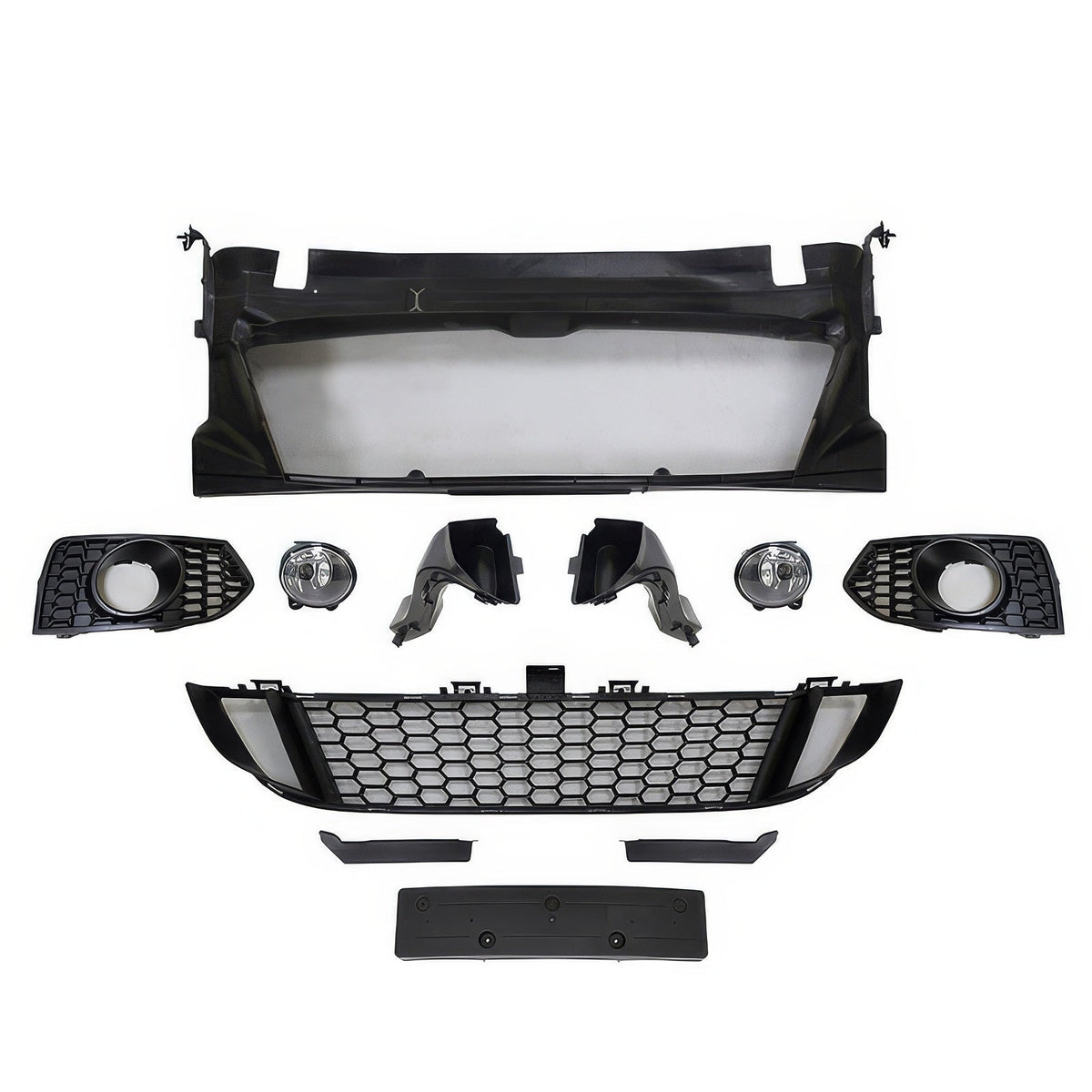 BMW F22 F23 M Sport style front bumper cover with fog lights, made by K2 Industries, showcasing the sleek design and fog light details.